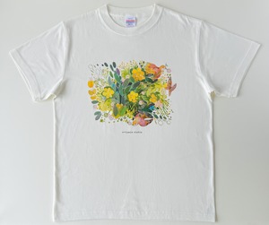 水彩画を着るTシャツ　「新緑と鳥」
