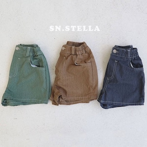 【SN,STELLA】ステッチデニムショートパンツ ブラウン 80~100cm