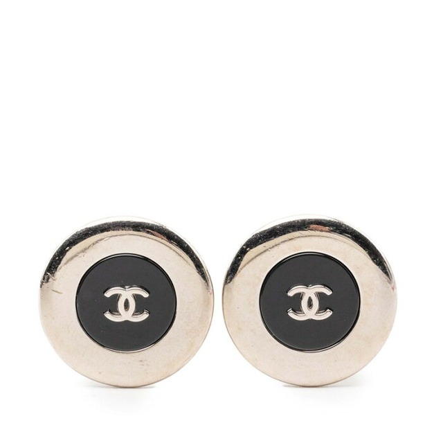 シャネル ココマーク ヴィンテージ ラウンド イヤリング 97A シルバー ブラック 黒 メタル カラーストーン レディース CHANEL 【中古】