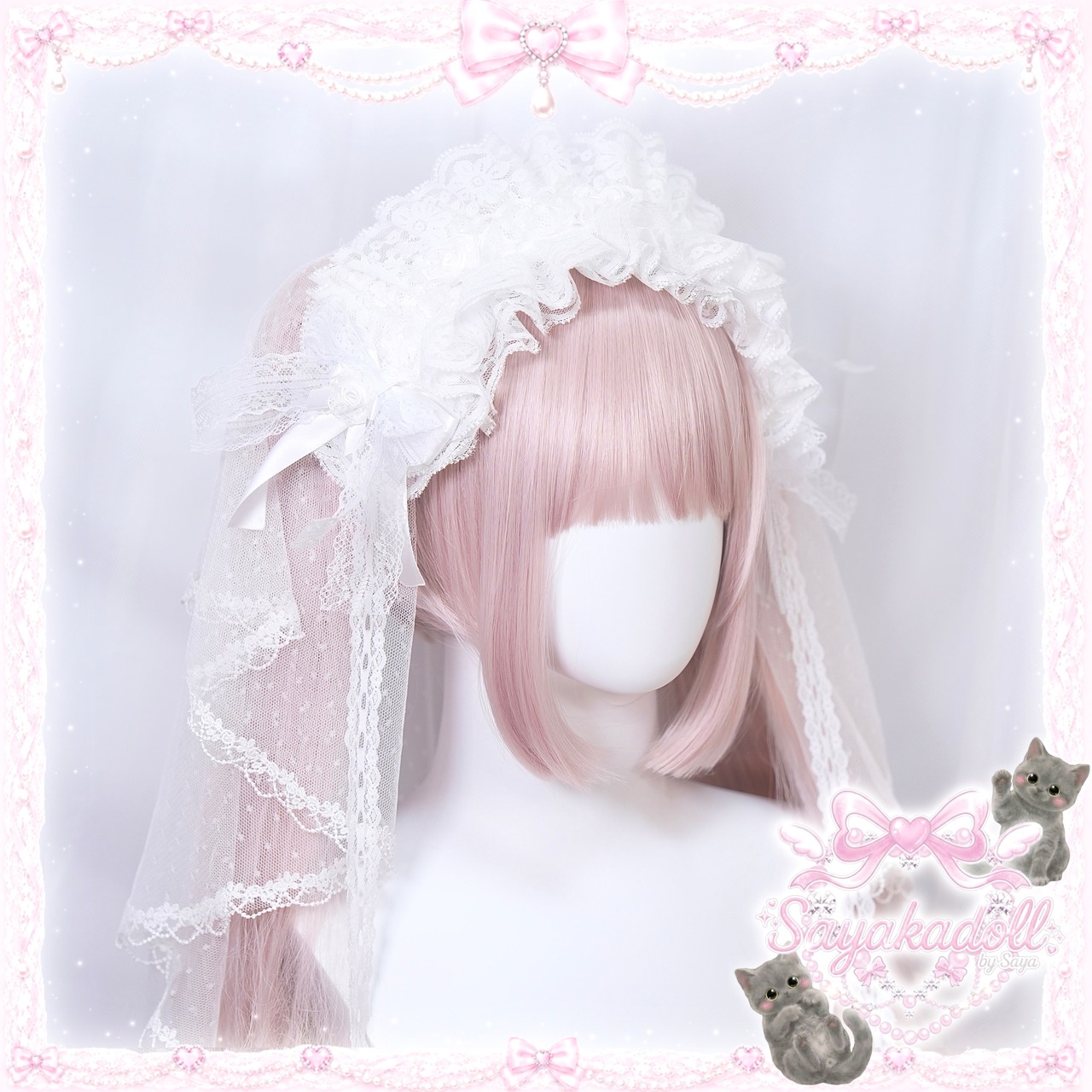 ♡【Sayakadoll original No.17】（ヴェール別売り）儚げプリンセス お花とホワイトレースのフリルリボンヘッドドレス white