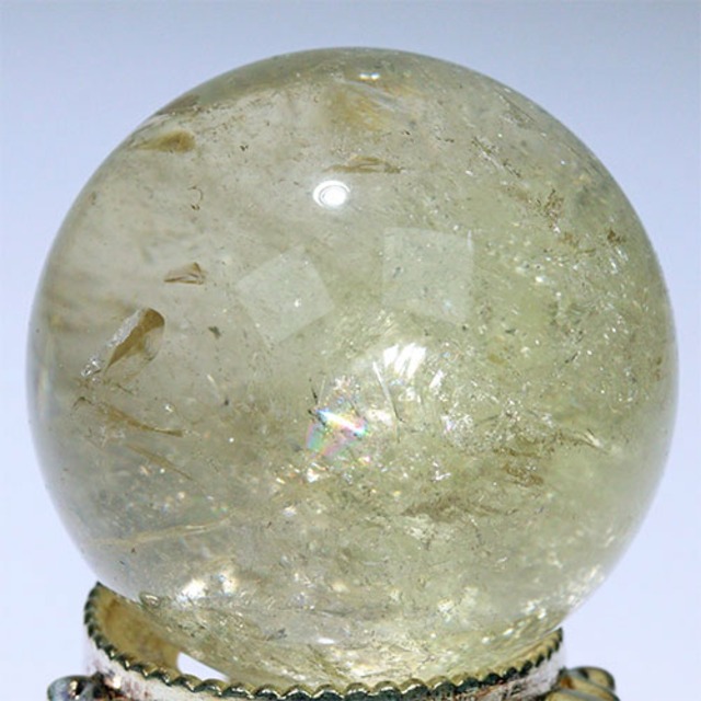 〔D453-5〕約41mm シトリン 虹入り スフィア Citrine 丸玉  黄水晶 置物 風水【メール便不可】