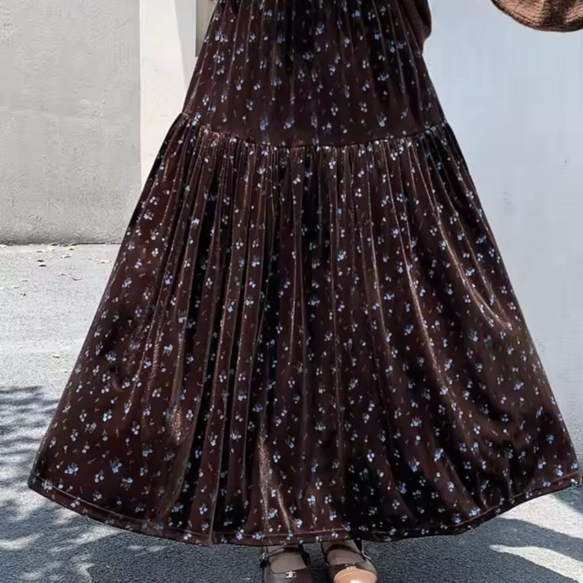 flower velor long skirt