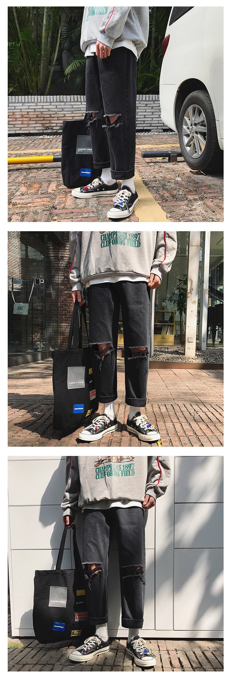 全2色 デニム パンツ ストレート カジュアル ダメージ 無地