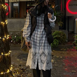 Lace-hem Shirt One-piece 502224