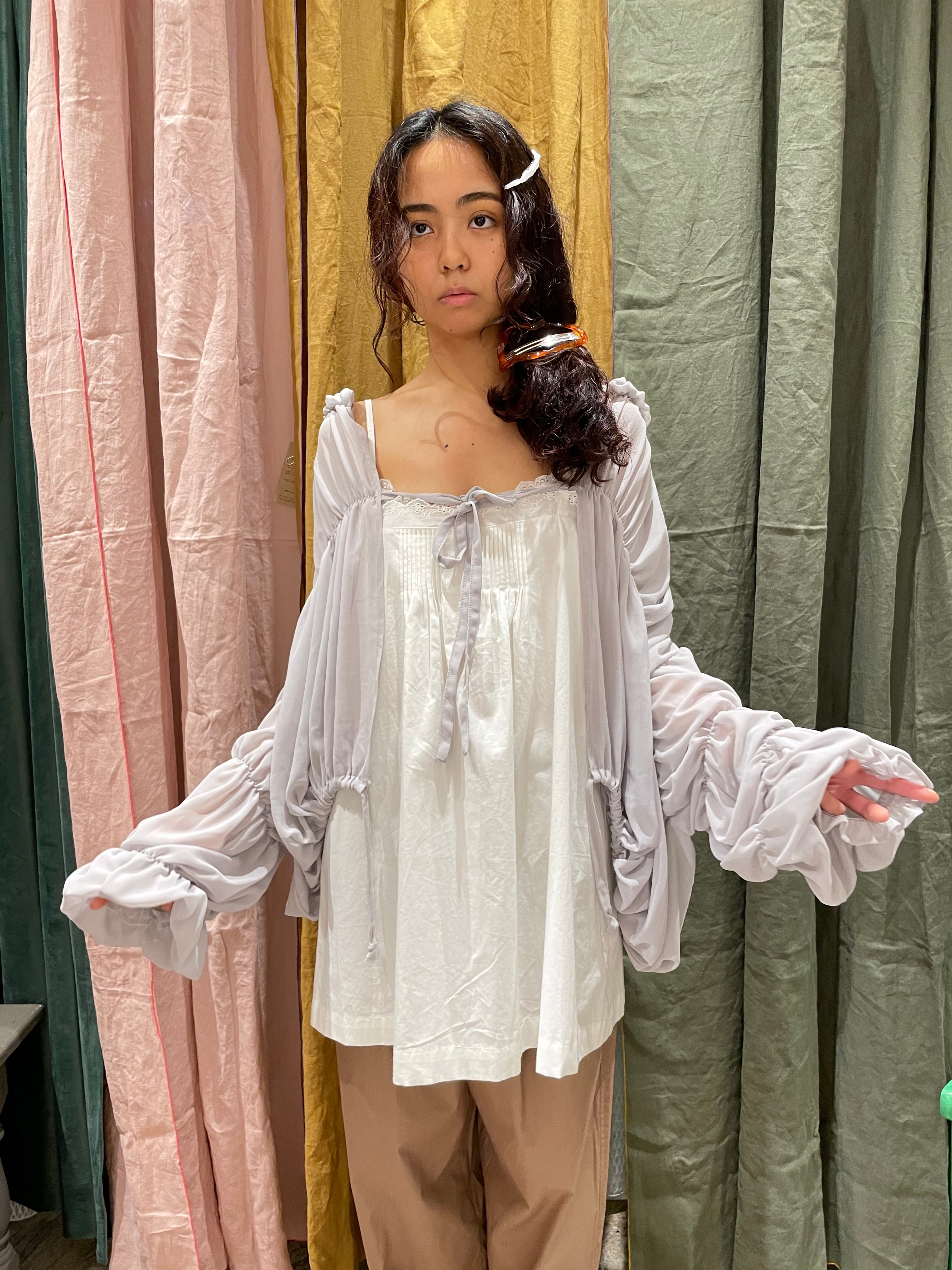 トップス papier gathered jacket white papier gathered jacket/pale blue