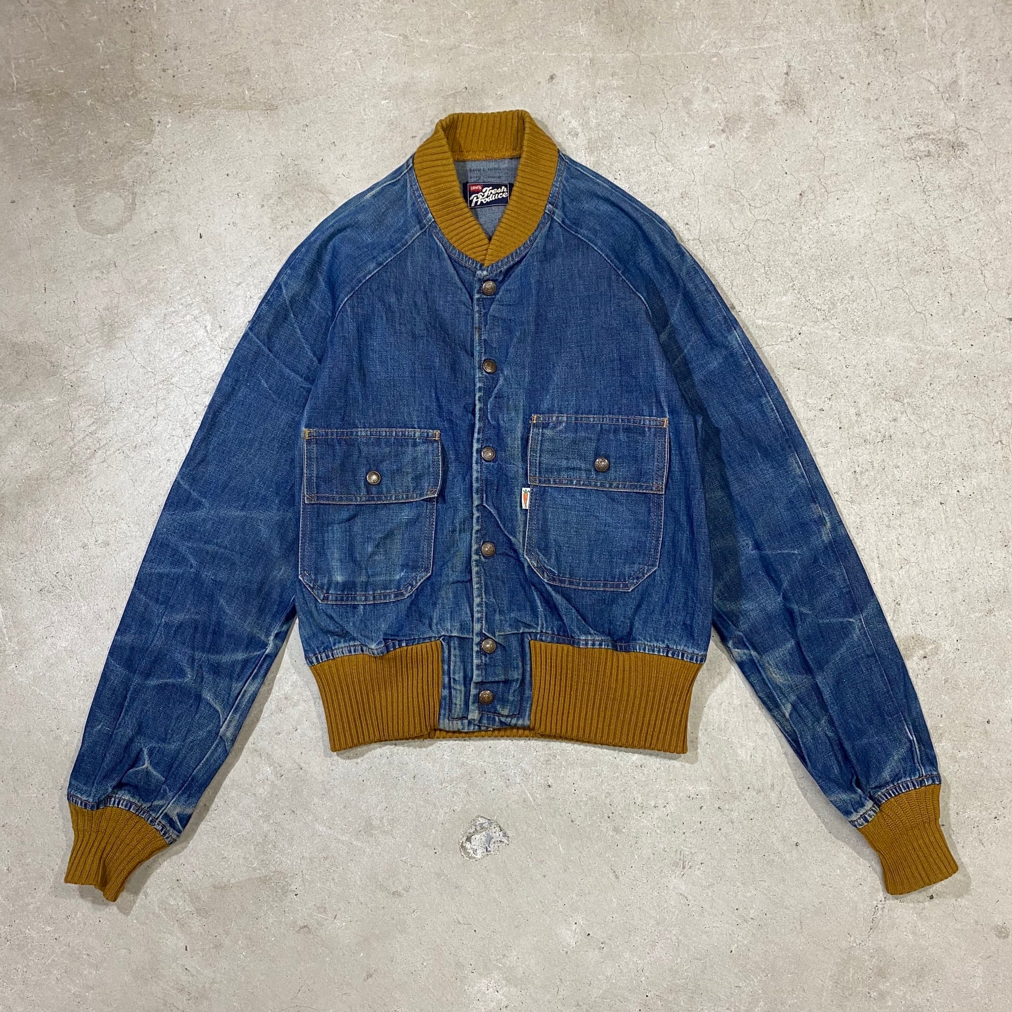 70年代 70s Levi's リーバイス Fresh Produce フレッシュプロデュース 人参タグ デニムジャケット デニムブルゾン  ヴィンテージ ビンテージ スナップボタン メンズM 古着 【デニムジャケット】 | cave 古着屋【公式】古着通販サイト