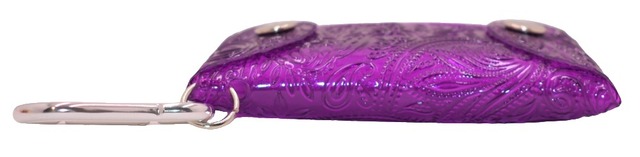 エンボス (ペイズリー柄) クリアケース 小物 透明 持ち運び (パープル) カラビナ付 ポーチ 工房 手作り 日本製 エコパッケージ MX-0025-208