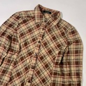 リネン混 Leilian レリアン チェック 長袖 シャツ /ベージュ系 レディース