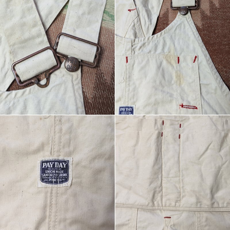 40s～ PAY DAY Unbleached Twill Overalls w/Apron Pocket （W38.5）