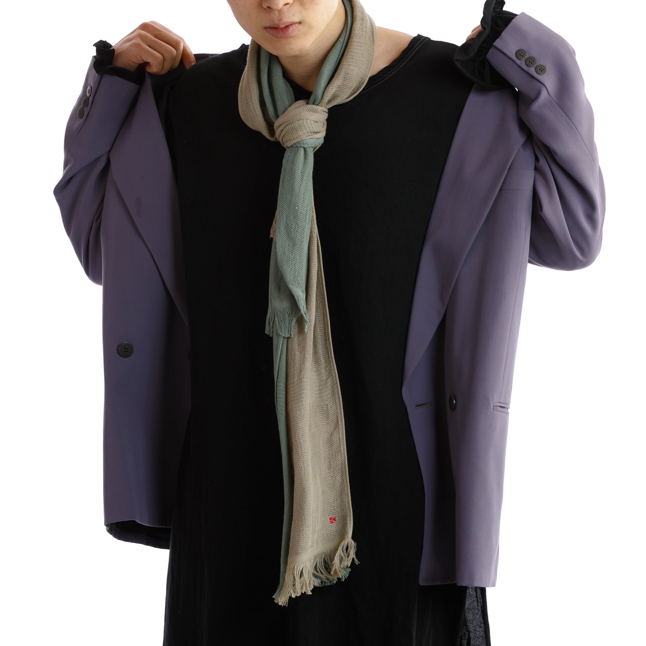 コットンコンビマフラー】428 セージグリーン×モカベージュ
