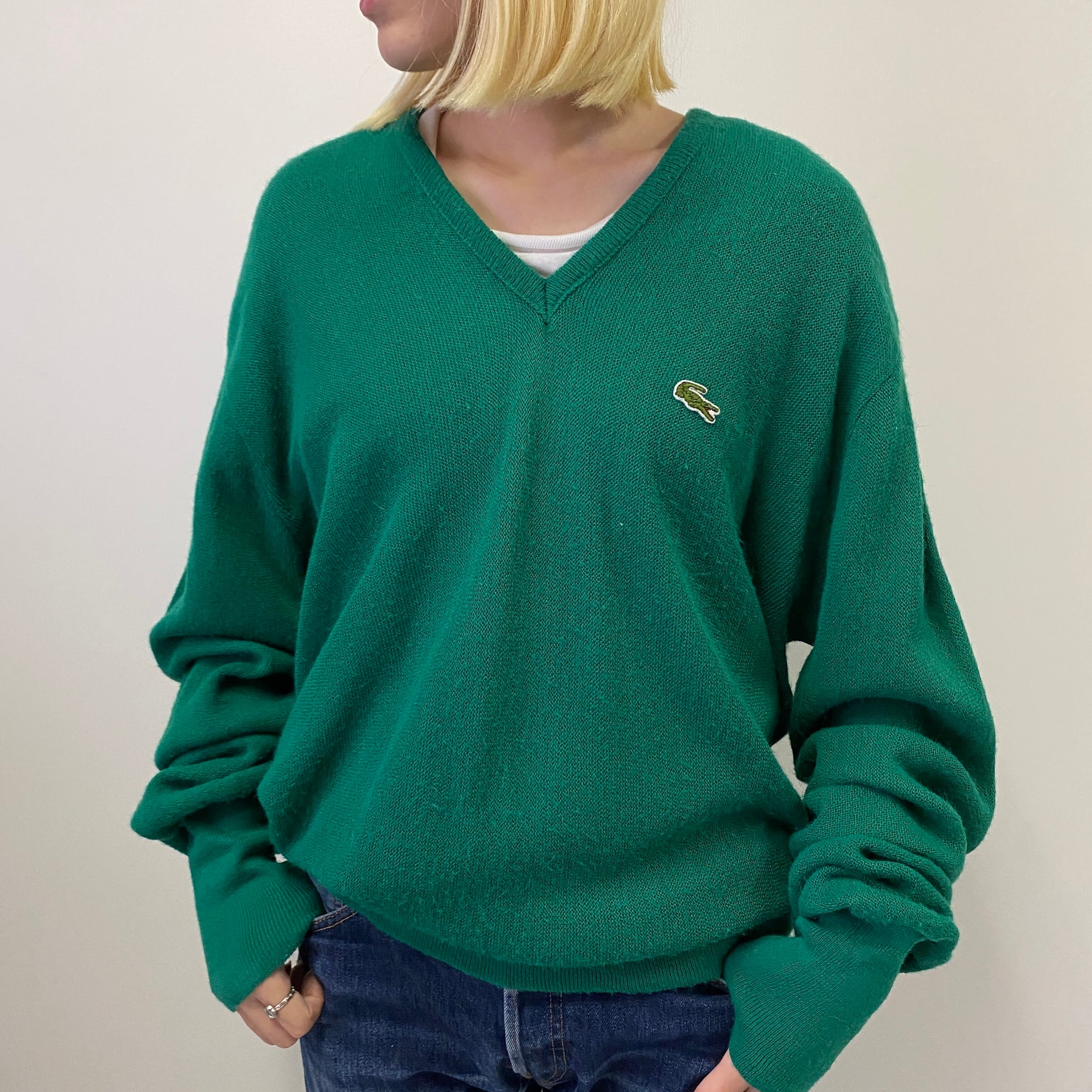 70年代 ラコステ LACOSTE IZOD Vネック アクリルニットセーター メンズL ヴィンテージ /eaa296477