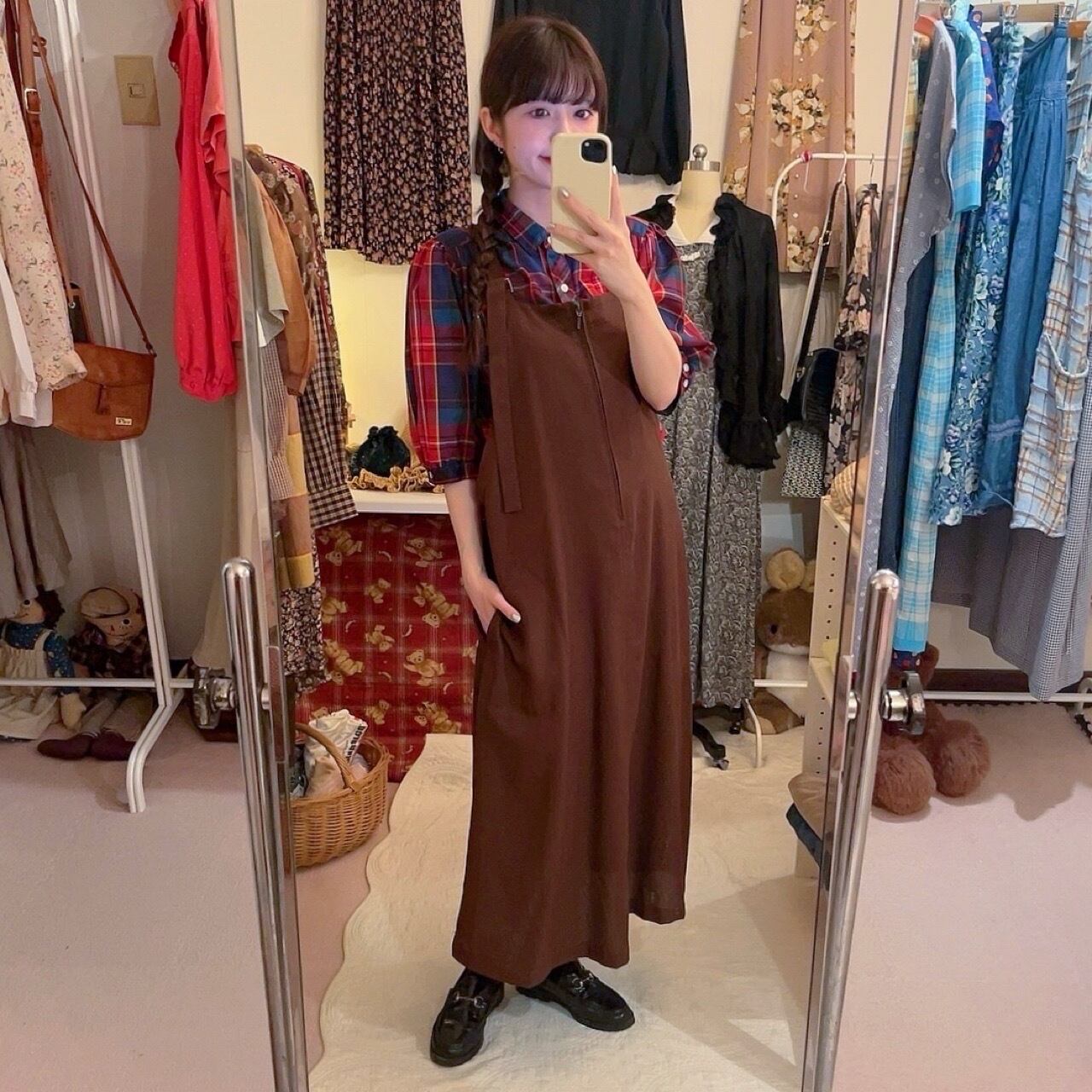 brown front fastener jumper skirt