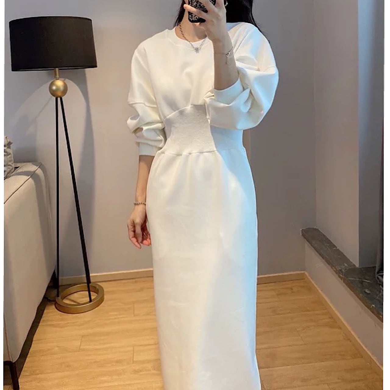 韓国風カジュアルロングワンピース YH8366