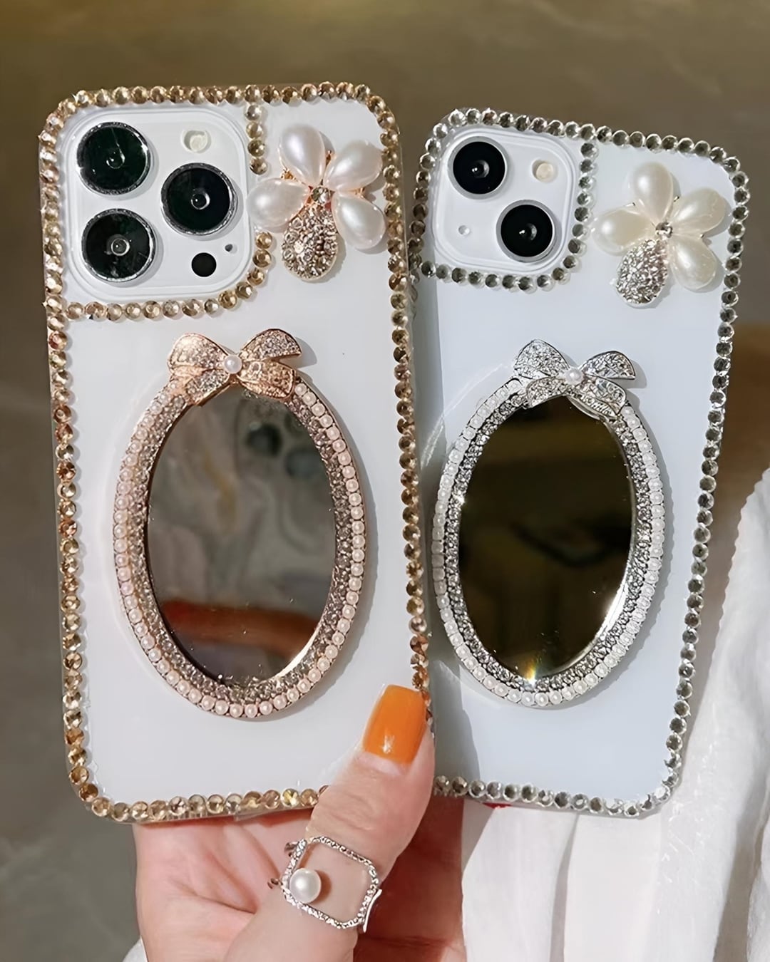 リボンミラーストーンスマホケース(2 colors) 24A11041