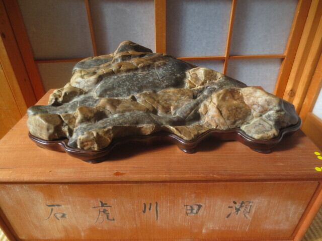 鞍馬石 遠山 土破 薄溜まり 時代石 大型水石 水石 幅53センチ | suiseki
