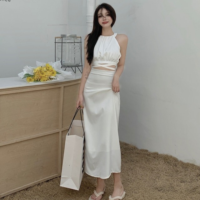 スタンダードホルタートップス ハイウェストウェストスカート レディース レトロ ハンチェンe37787492072