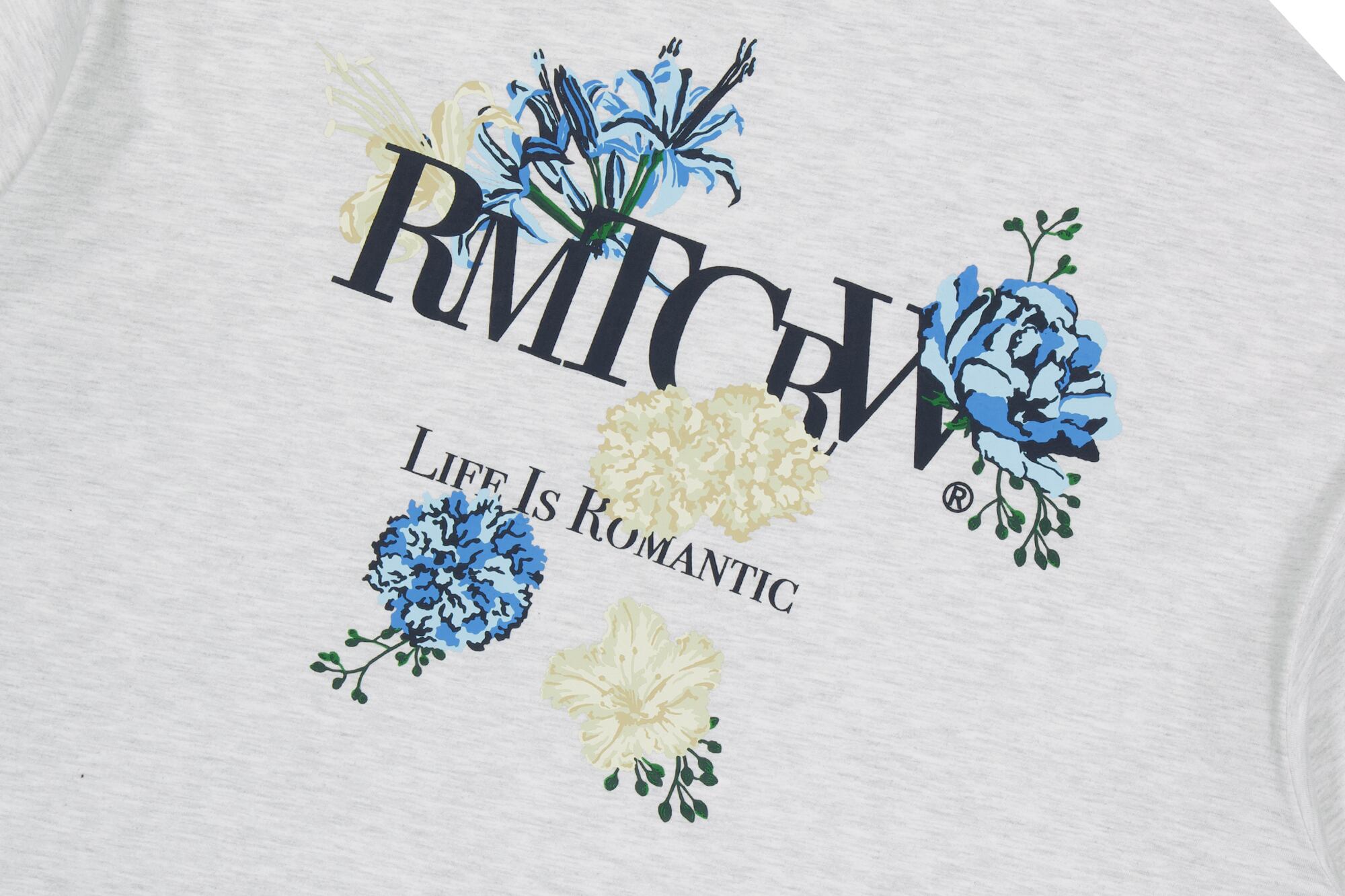 ★24SS新作★ROMANTIC CROWN★BACK POINT BLUE FLOWER TEE SHIRT BACK POINT BLUE FLOWER TEE SHIRT_LIGHT GREY | ROMANTIC CROWN