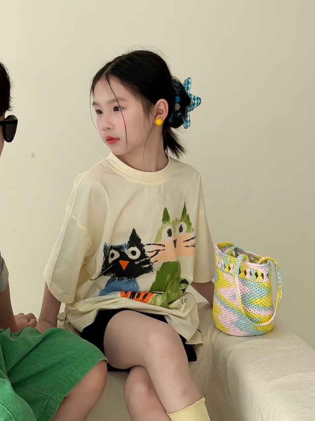 【KID】アートキャットファミリープリント半袖Tシャツ - 14
