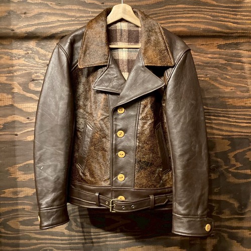 Vintage Leather Grizzly Jacket 再構築 熊ジャン ヴィンテージ ハラコ グリズリージャケット レザー ムートン ブラウン 40s 50s ライダース ボタンタイプ