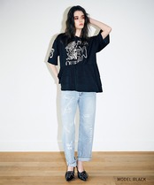 スイッチングフリルプリントTシャツ (BLACK) CQ-46070