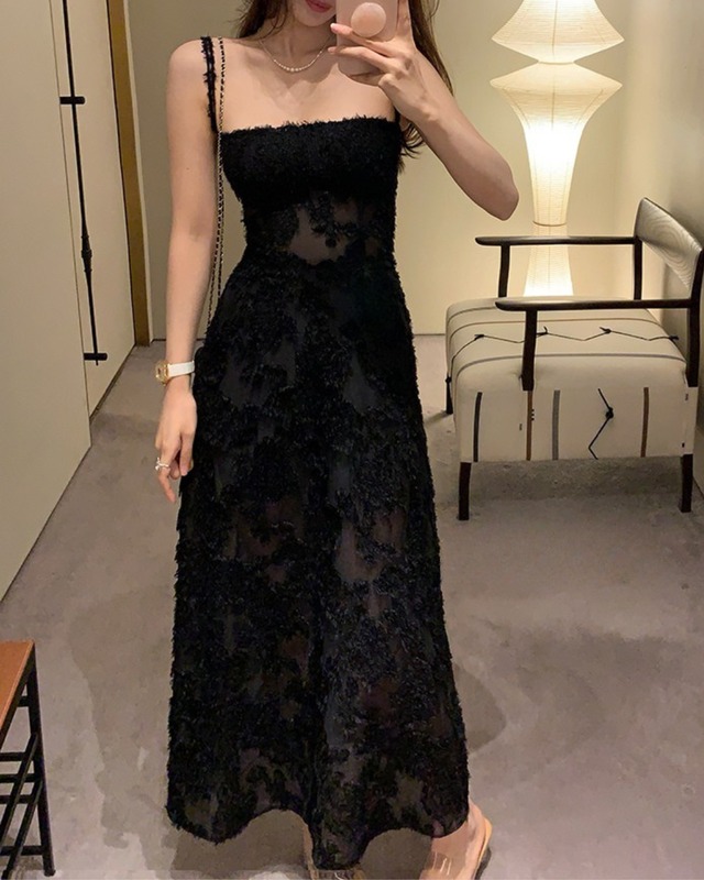 シアーレースロングワンピース　A25187