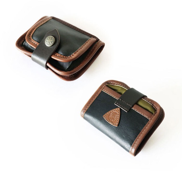 ミニ財布：Leather mini wallet |ダークブラウン ホースハイドレザー ウィズ タンブラウン パイピング