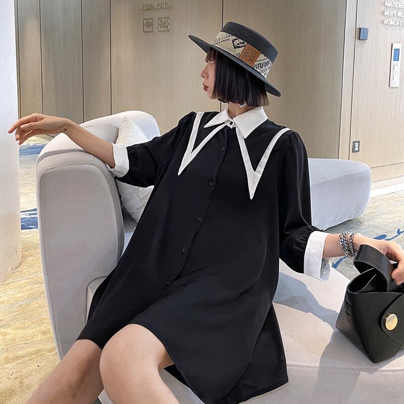 ブラックシャツ スタイルサマースリーブスタンダード レトロ 夏物 ラブタオタオダレンハウス34324504567