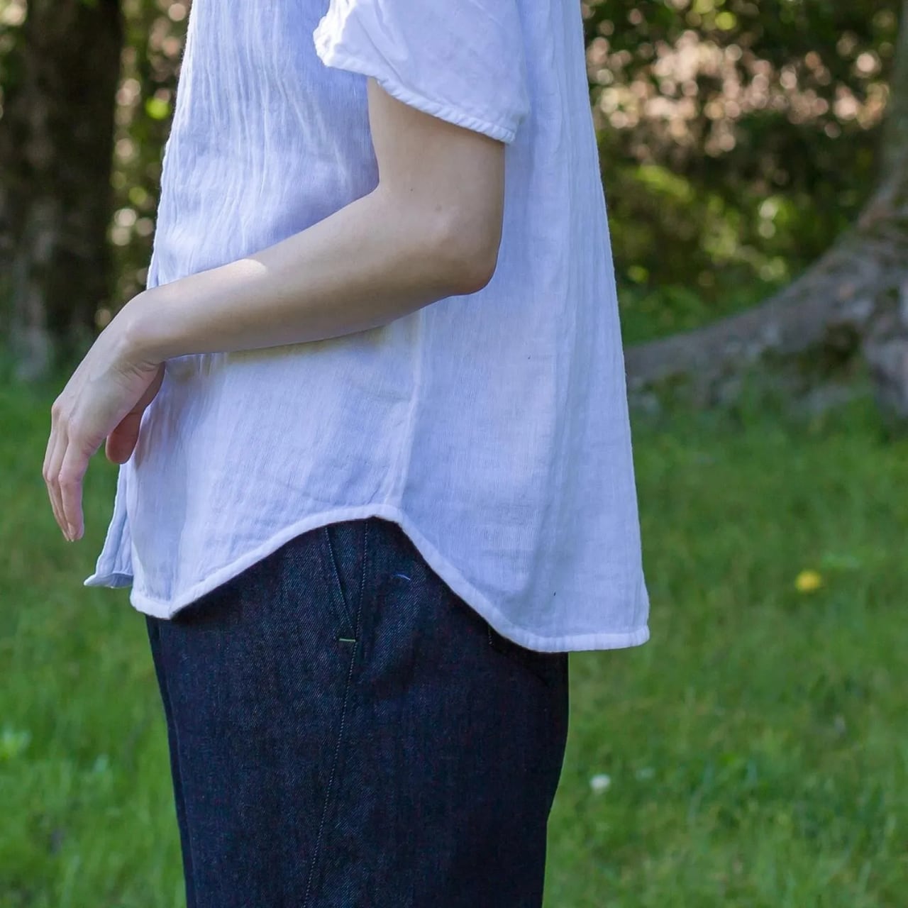 【sisam】ハンソデギャザーシャツ｜ダブルガーゼ コットン