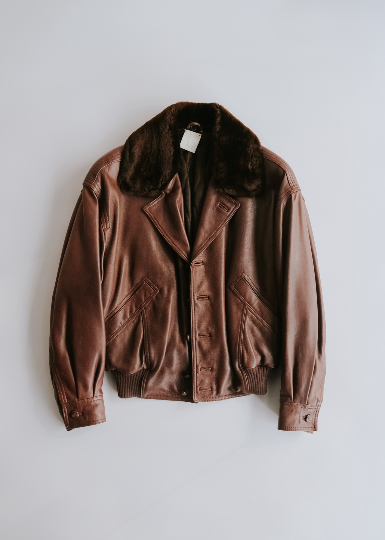 80-90's RUFFO detachable boa collar button-front leather blouson