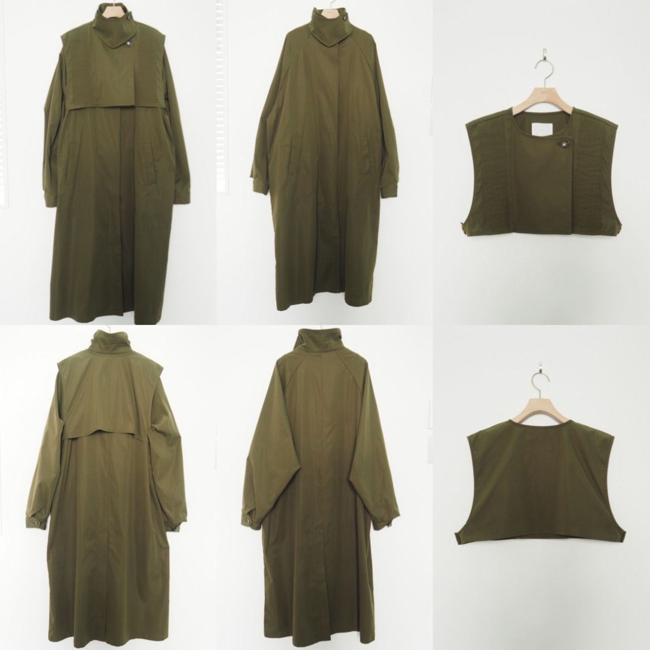 stand collar parts pleats long CO/khaki