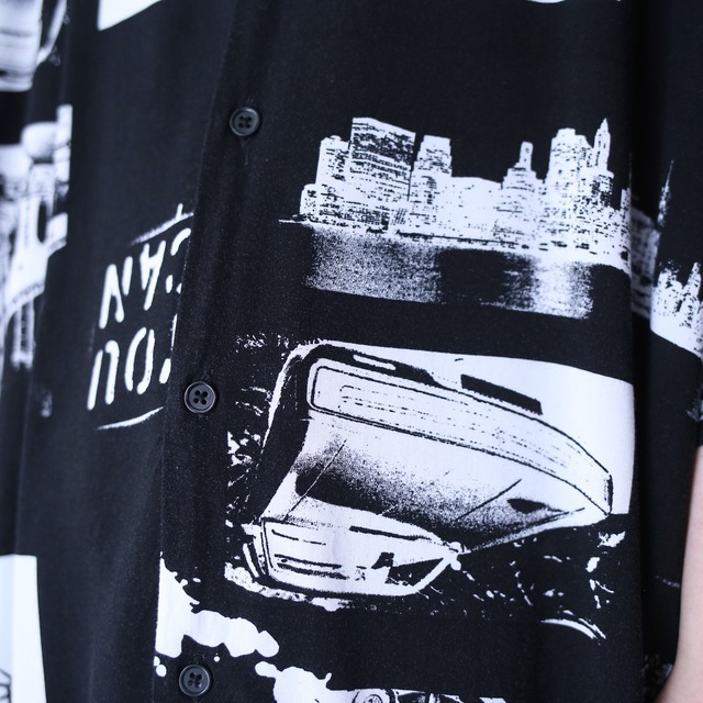 "black×white" photo graphic pattern XXXL over silhouette h/s shirt