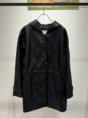hood eco leather midi jacket
