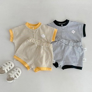 【BABY&KID】夏作韓国風ボーダーTシャツ&ショートパンツセット