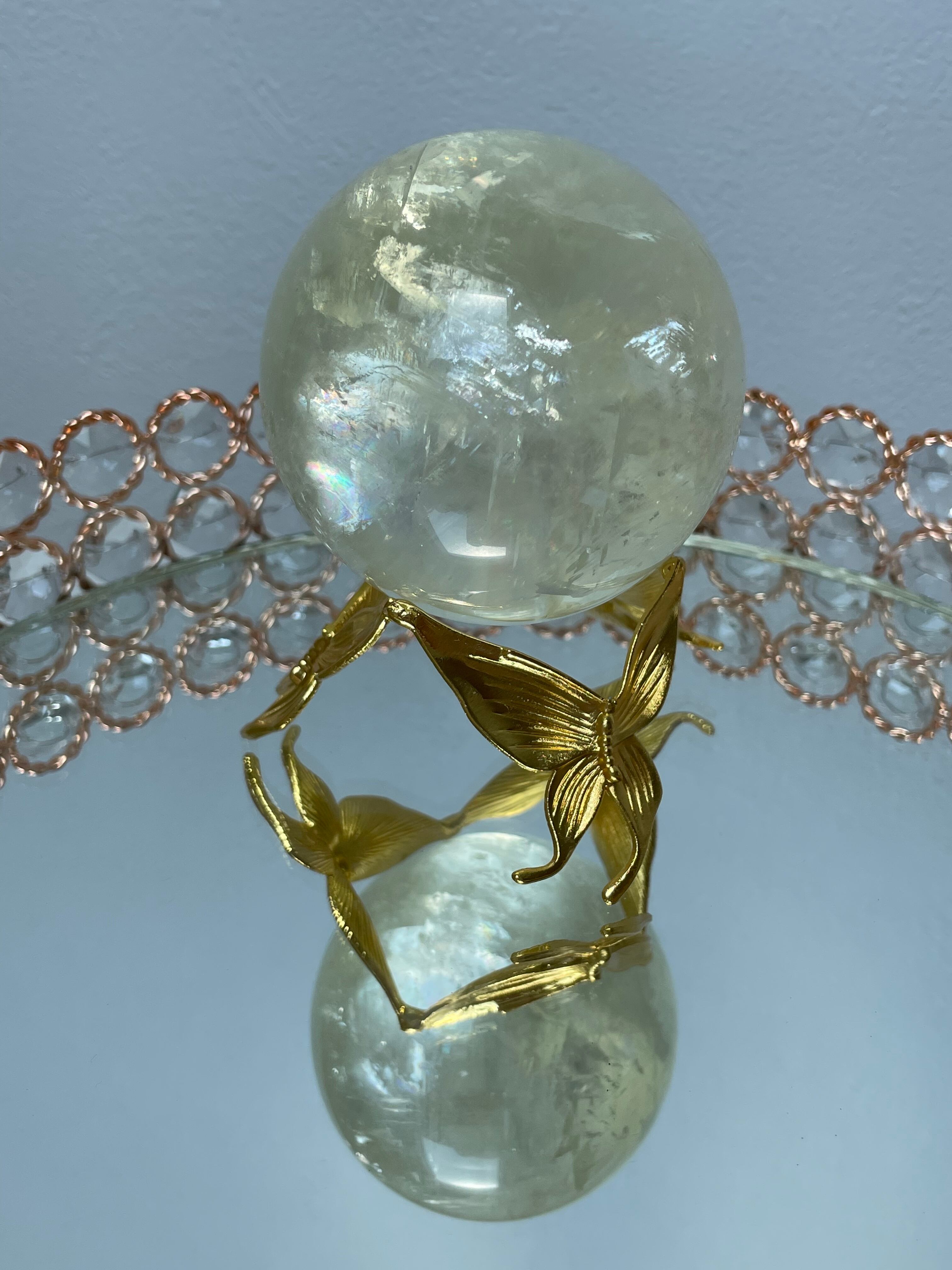 イエローカルサイト玉　レインボー入り レインボー イエローカルサイト 丸玉 虹入り SAグレード レモン