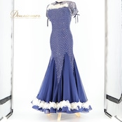 社交ダンス 衣装 タカダンス TAKADANCE スタンダードドレス ワンピース ドレス ネイビー 紺 デモ 競技 フリル レース 上品 かわいい 白 ネイビー系 大人 レディース ドレスアップ おしゃれ パーティ フェミニン