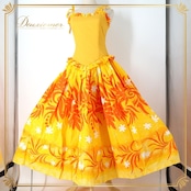 フラダンス 衣装 ワンピース ドレス イエロー系 トーチジンジャー ハワイ製 ティアレ柄 ハワイアンプリント TorchGinger アロハ フラ ダンス レッスン 練習 フリル キャミソール リボン 華やか 鮮やか かわいい おしゃれ オレンジ系 ホワイト系 黄 橙 白 フラ ダンス衣装 ハワイアン ドレッシー レッスン着 レディース