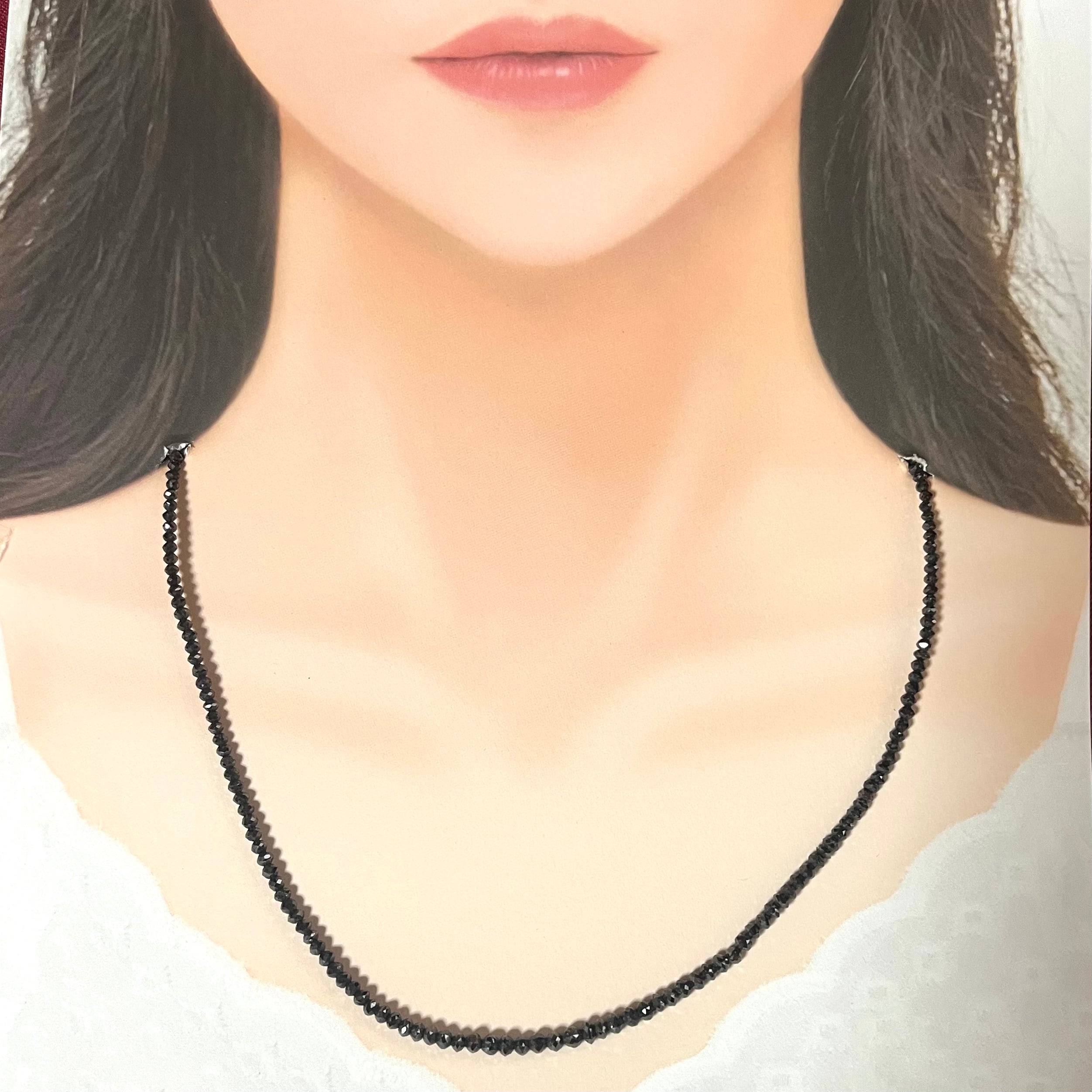 K18 ホワイトゴールド ブラックダイヤモンド ビーズ ネックレス 42cm