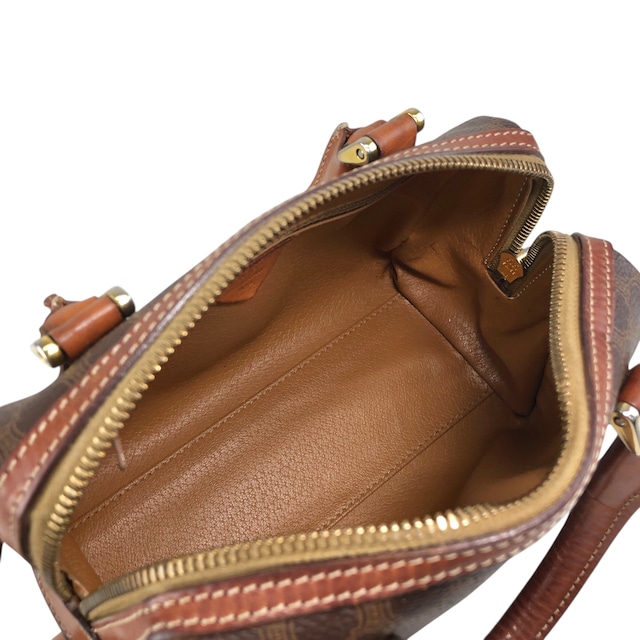 CELINE セリーヌ マカダム ハンドバッグ ブラウン PVC レザー ミニボストン ミニバッグ vintage ヴィンテージ オールド 8fppkm