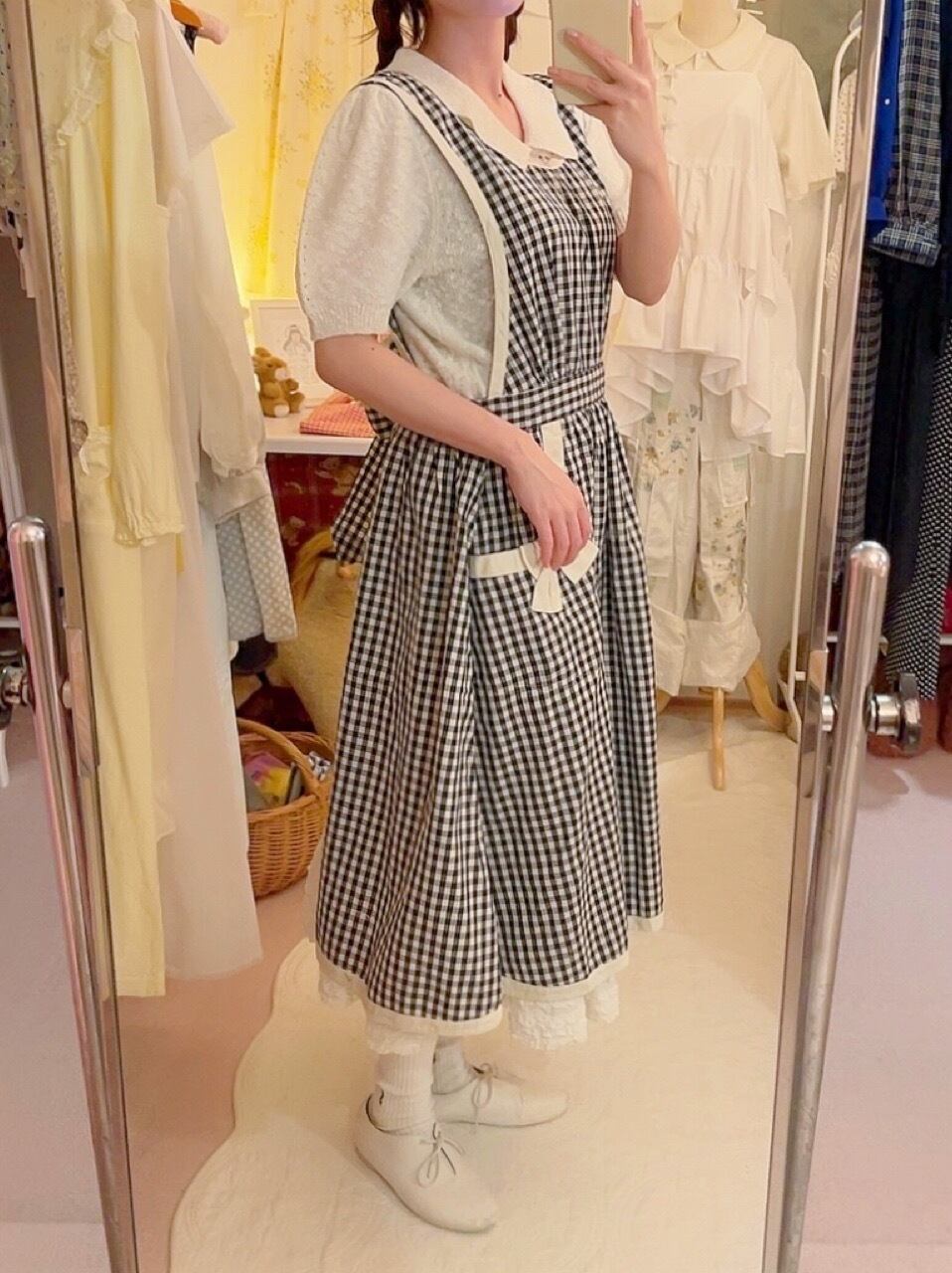 gingham check ribbon one-piece