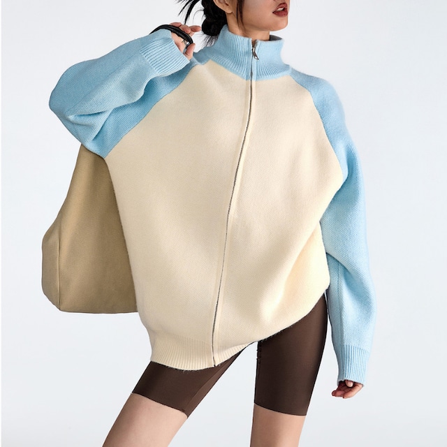 bicolor knit blouson 10979