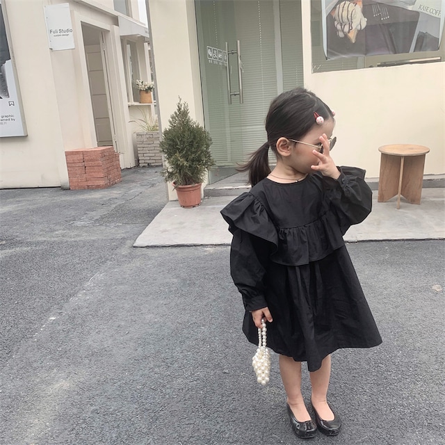 ワンピース 長袖 フリル キッズ チュニック 子供 ドレス 春 秋 無地  