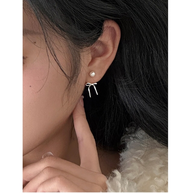 erban真珠&リボンのシルバーピアス