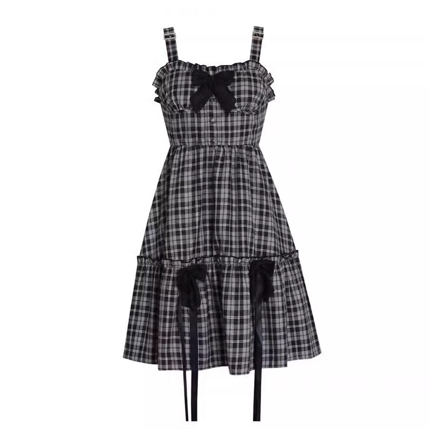 ノースリーブ ワンピース チェック柄 リボン かわいい 服 普段着使い