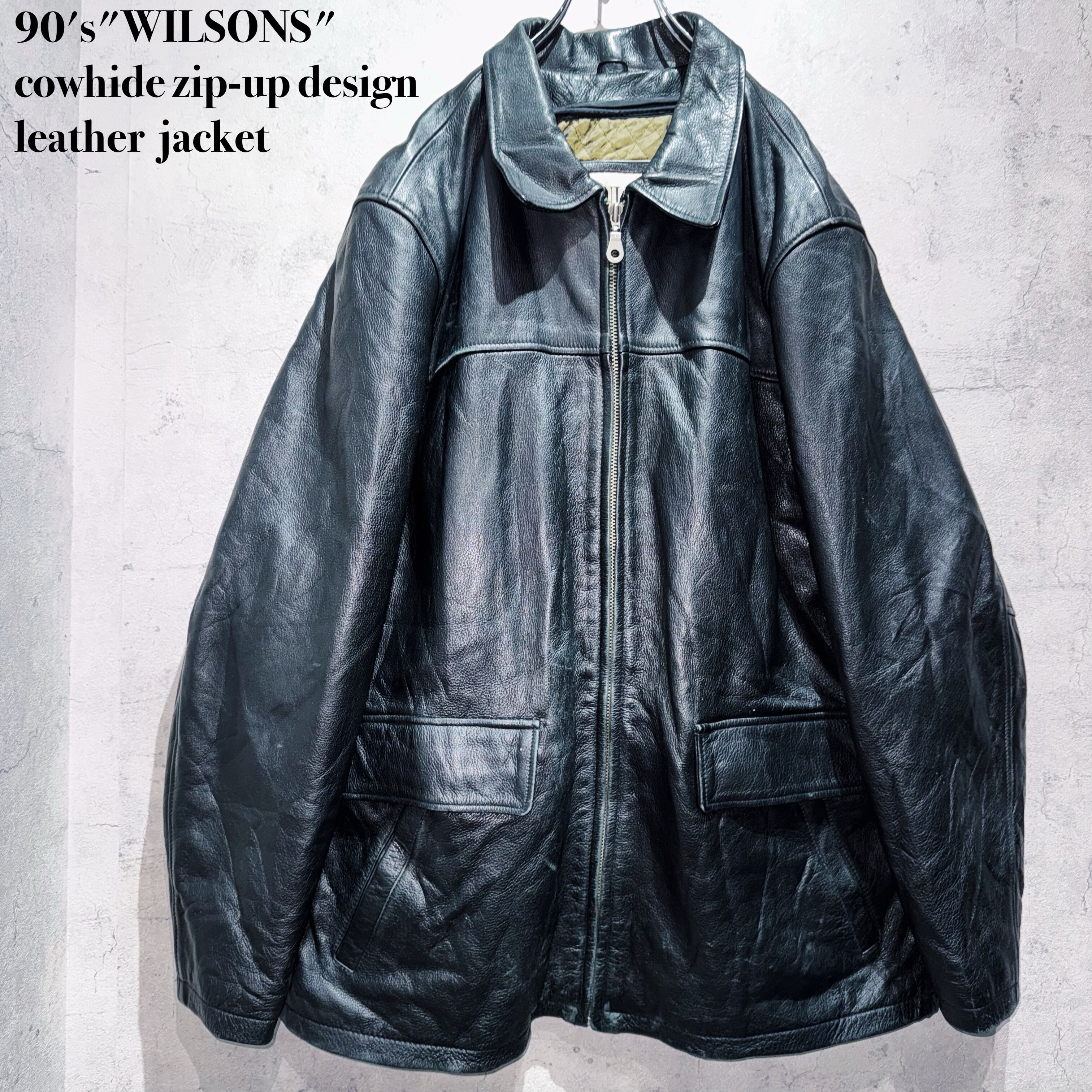 90's"WILSONS"cowhide zip-up design leather jacket