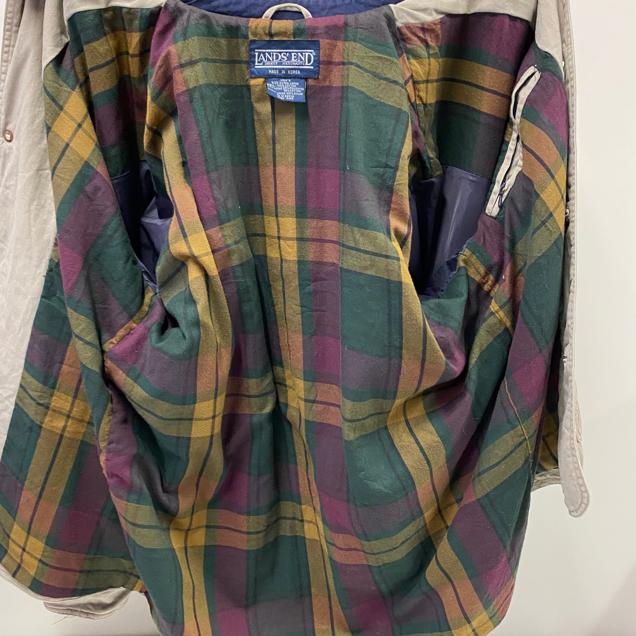 90年代 LAND'S END オールドランズエンド ハンティングジャケット チェックライナー メンズXL 古着 ベージュ ヴィンテージ ビンテージ 90s【コットンジャケット】 | cave 古着屋【公式】古着通販サイト powered by BASE
