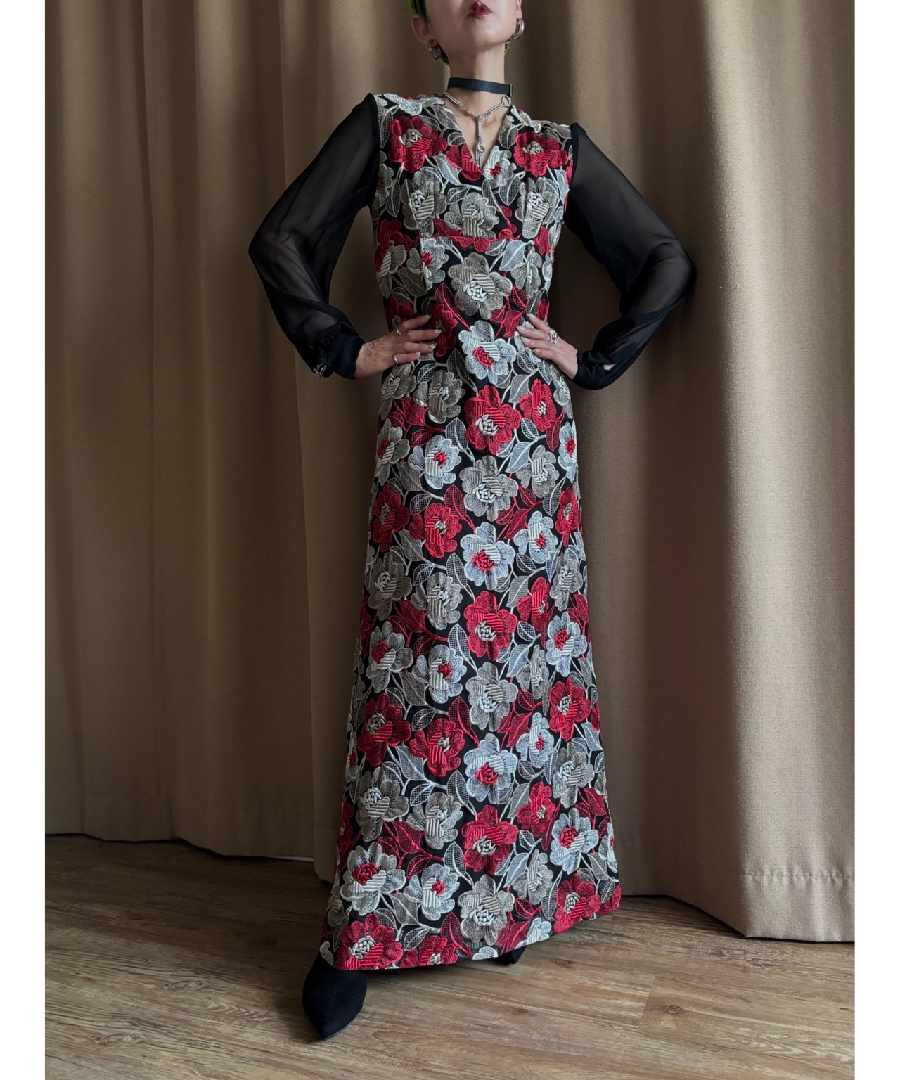 flower embroidery vintage dress-4813-7