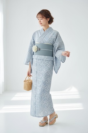 浴衣ジェンヌ レース浴衣5点セット 刺繍レース×ライトブルー