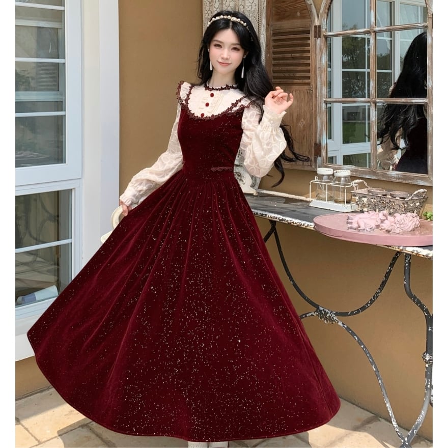 量産型 深いボルドーに惹かれる 2丈ロリィタワンピ(選べる丈)|天使と悪魔