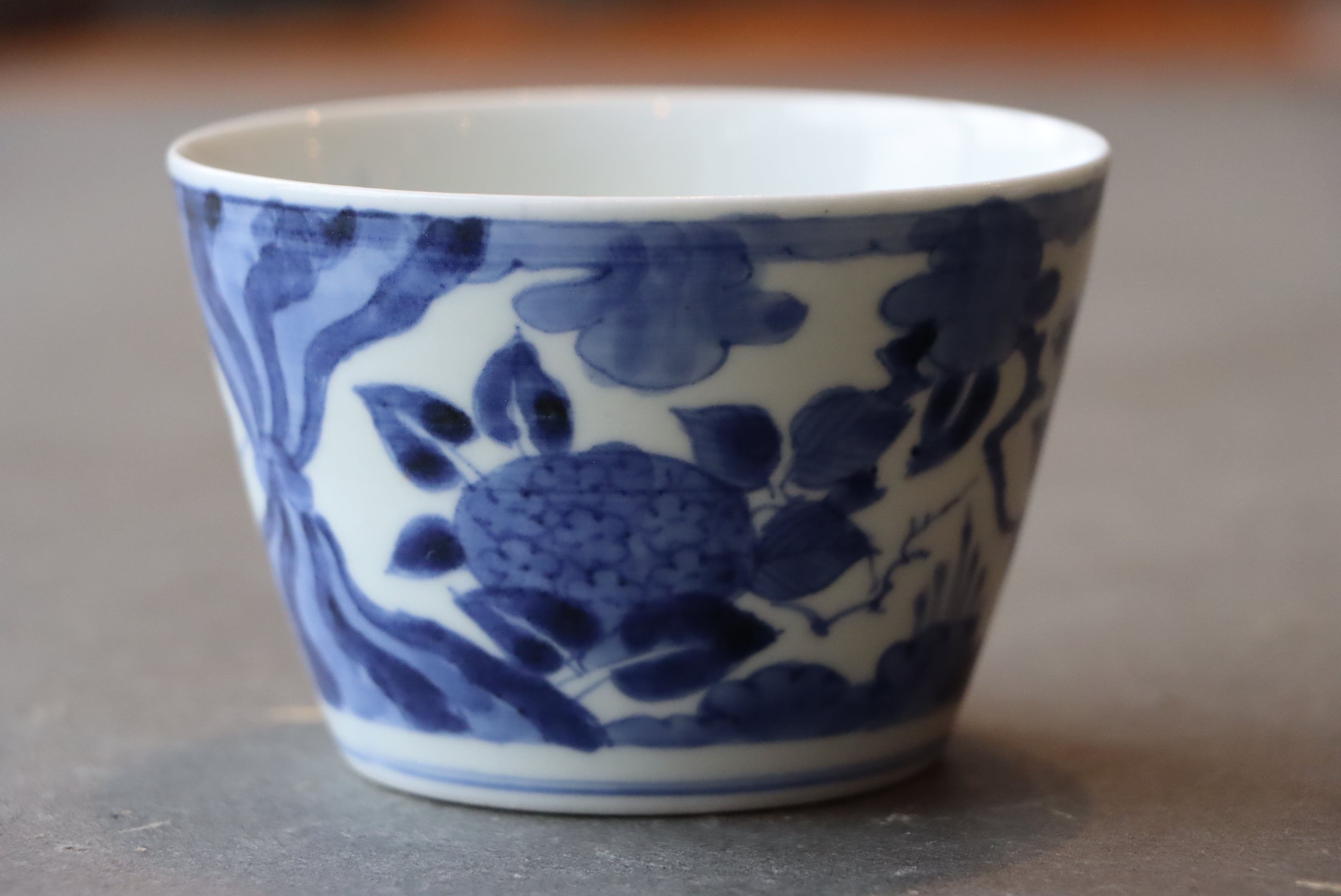 蕎麦猪口 向付 5客 色絵付 窯傷 花文様 金彩 明治 大正 B 幕末 明治 伊万里焼 色絵染付 湯呑 向付 蕎麦猪口 松竹梅 金彩 染付