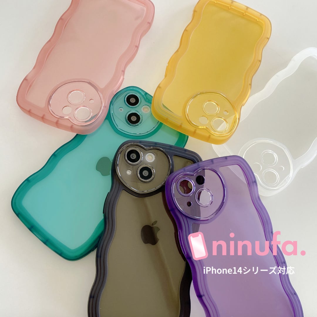 【再販】ハートに一目惚れ◎8色から選べる!大人気ウェーブフレーム クリアケース 新型 iphone14 シリーズ対応 カメラ保護 韓国っぽ スマホケース ND-14915